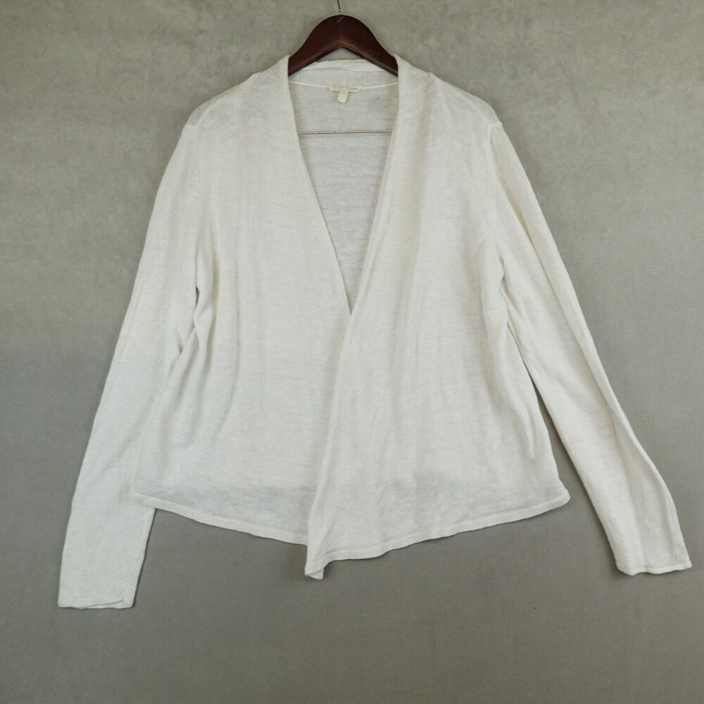 Eileen Fisher Sweater Womens Large Linen Open Cardigan Long Sleeves